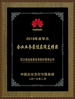 2018年度华为企业业务最佳在线支持奖